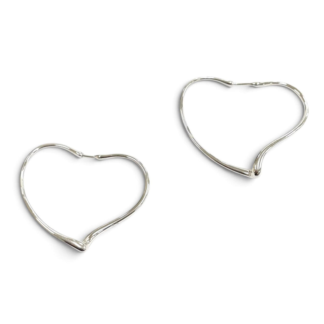 Excellent TIFFANY&Co. Pierce Open Heart Hoop Earrings, Medium Silver 925 Women