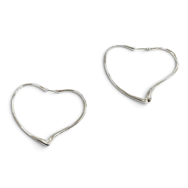 Excellent TIFFANY&Co. Pierce Open Heart Hoop Earrings, Medium Silver 925 Women