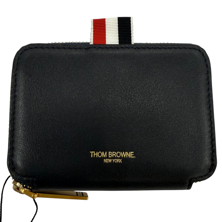 Pristine THOM BROWNE Coin case Zip Around Wallet Pebble Grain Dark navy leather
