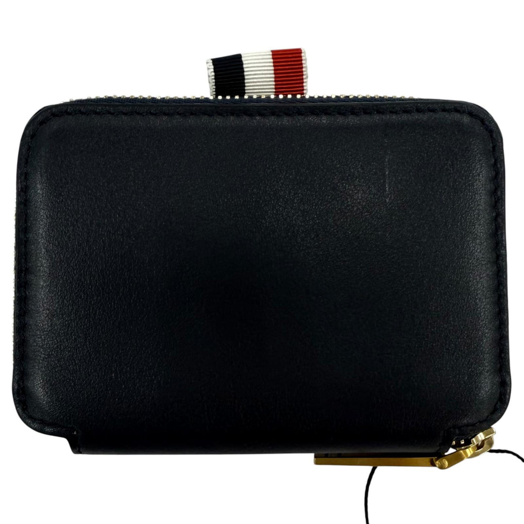 Pristine THOM BROWNE Coin case Zip Around Wallet Pebble Grain Dark navy leather