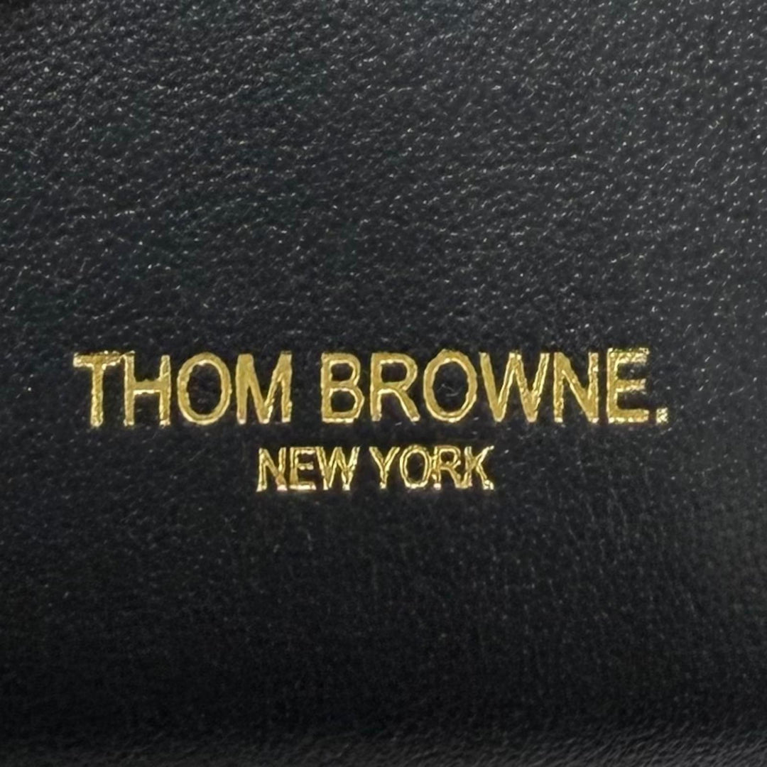 Pristine THOM BROWNE Coin case Zip Around Wallet Pebble Grain Dark navy leather