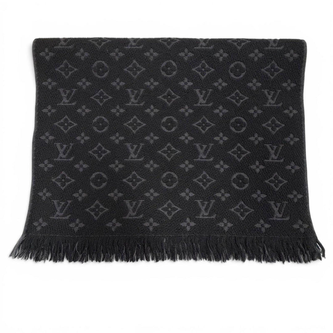 Excellent LOUIS VUITTON Scarf Esharp monogram classic black wool mens M70520