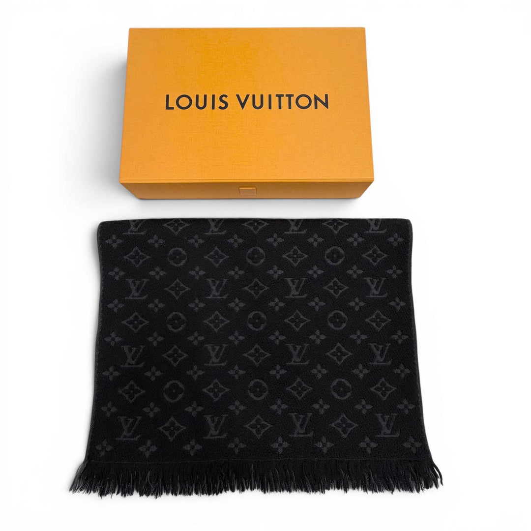 Excellent LOUIS VUITTON Scarf Esharp monogram classic black wool mens M70520
