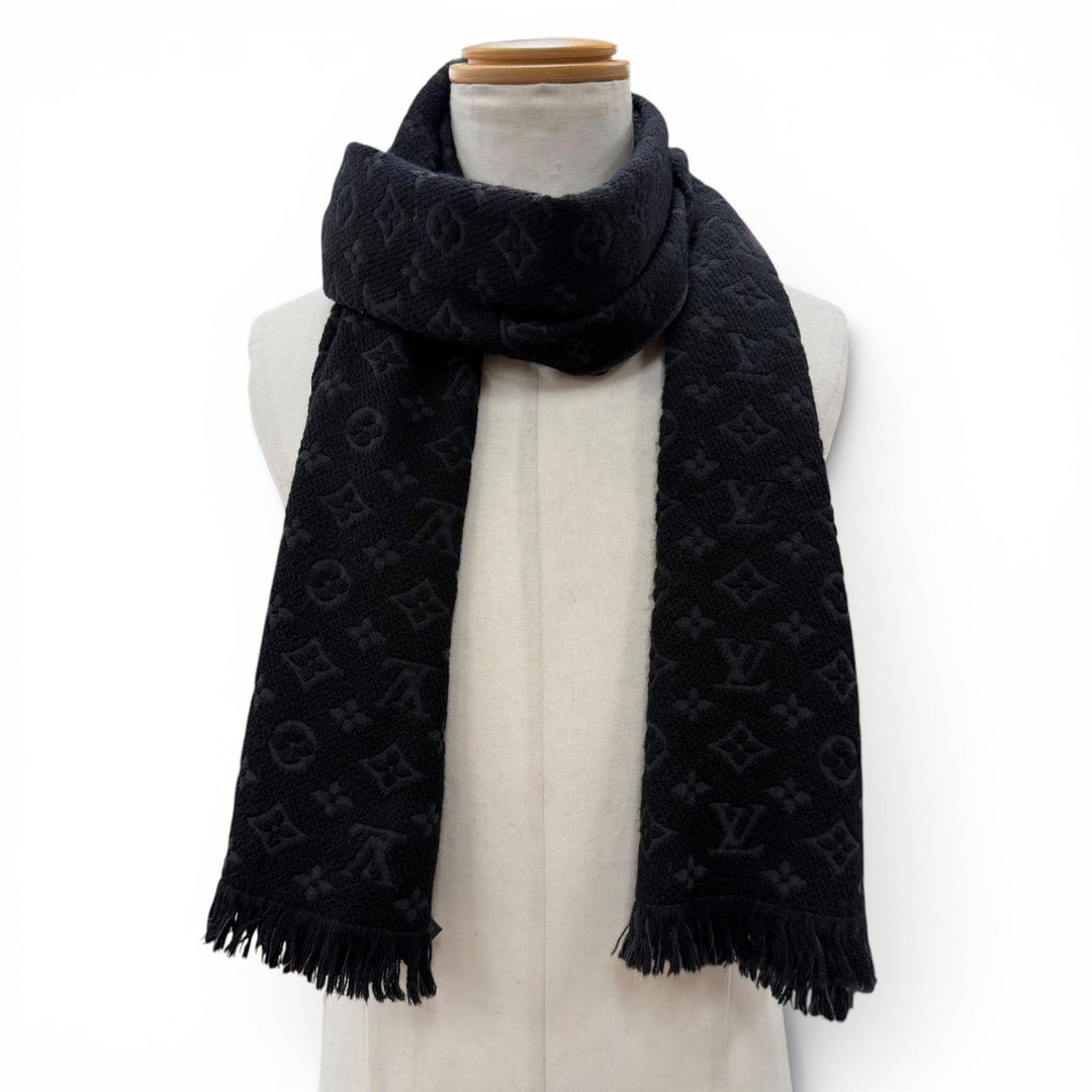 Excellent LOUIS VUITTON Scarf Esharp monogram classic black wool mens M70520