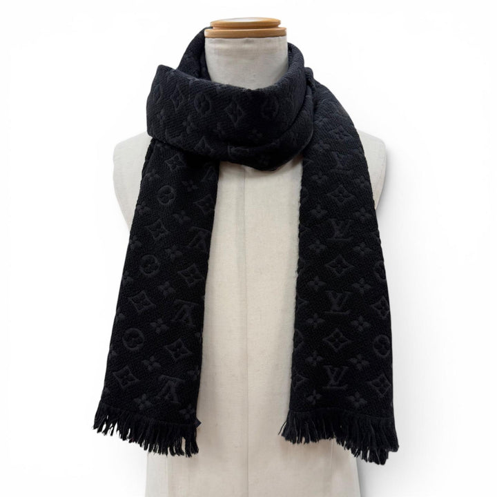 Excellent LOUIS VUITTON Scarf Esharp monogram classic black wool mens M70520