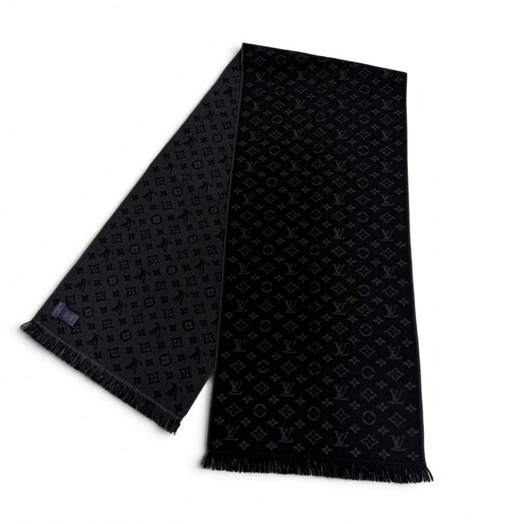 Excellent LOUIS VUITTON Scarf Esharp monogram classic black wool mens M70520