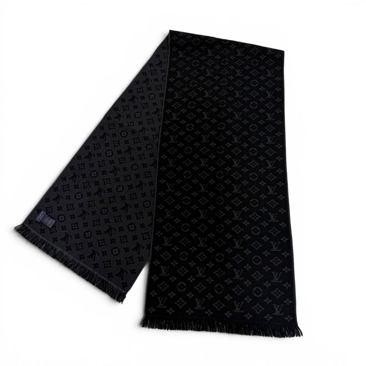Excellent LOUIS VUITTON Scarf Esharp monogram classic black wool mens M70520