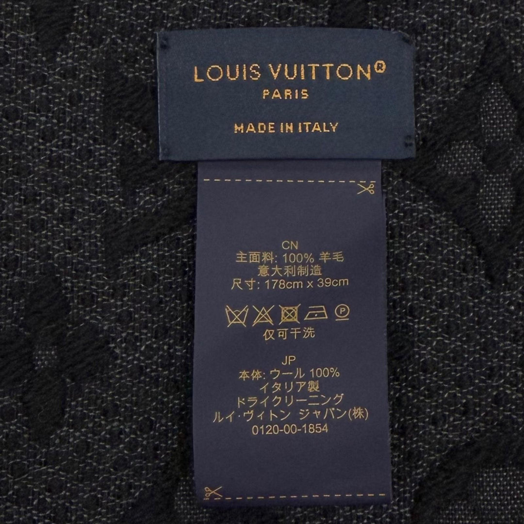 Excellent LOUIS VUITTON Scarf Esharp monogram classic black wool mens M70520