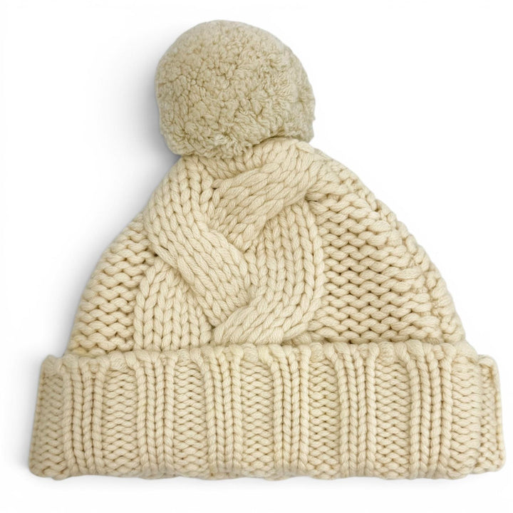 Great CHANEL Knit cap Sports Line COCO MarkMetal with Pom-poms Ivory cashmere