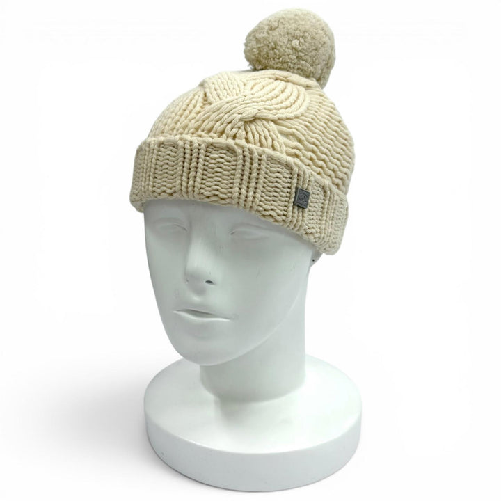 Great CHANEL Knit cap Sports Line COCO MarkMetal with Pom-poms Ivory cashmere