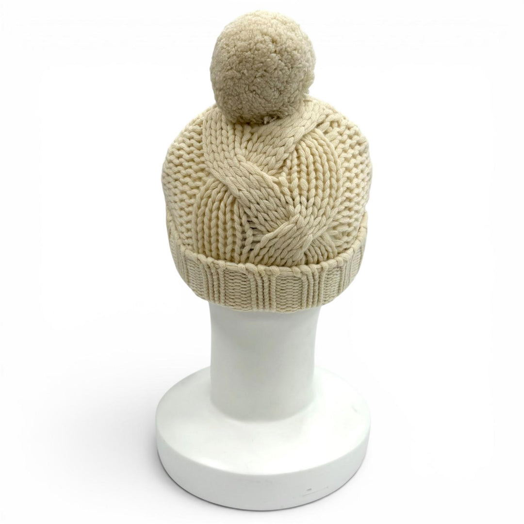 Great CHANEL Knit cap Sports Line COCO MarkMetal with Pom-poms Ivory cashmere