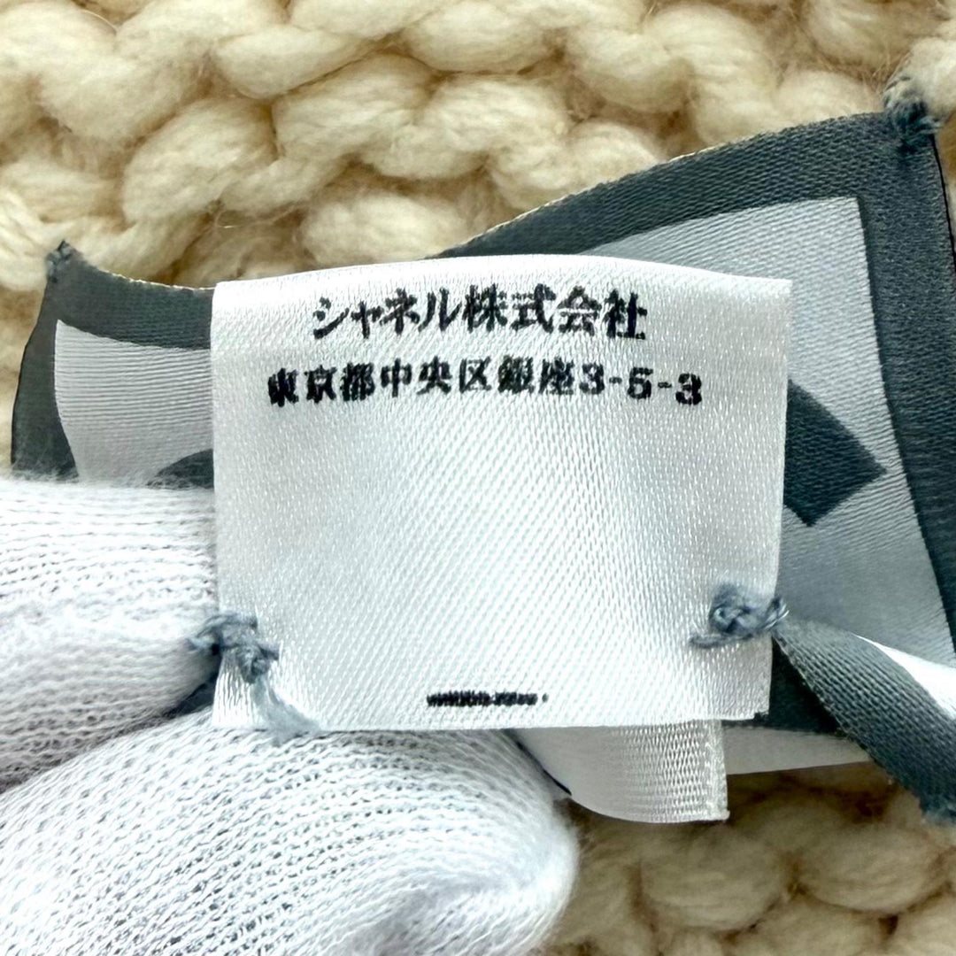 Great CHANEL Knit cap Sports Line COCO MarkMetal with Pom-poms Ivory cashmere