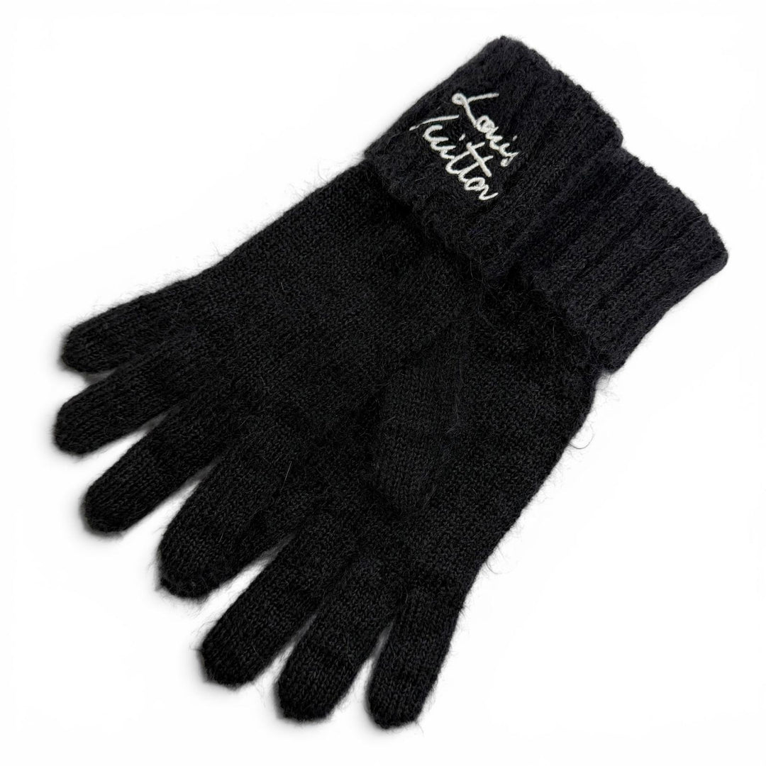 Excellent LOUIS VUITTON Gloves LV Script Logo embroidered knit mohair S M97581