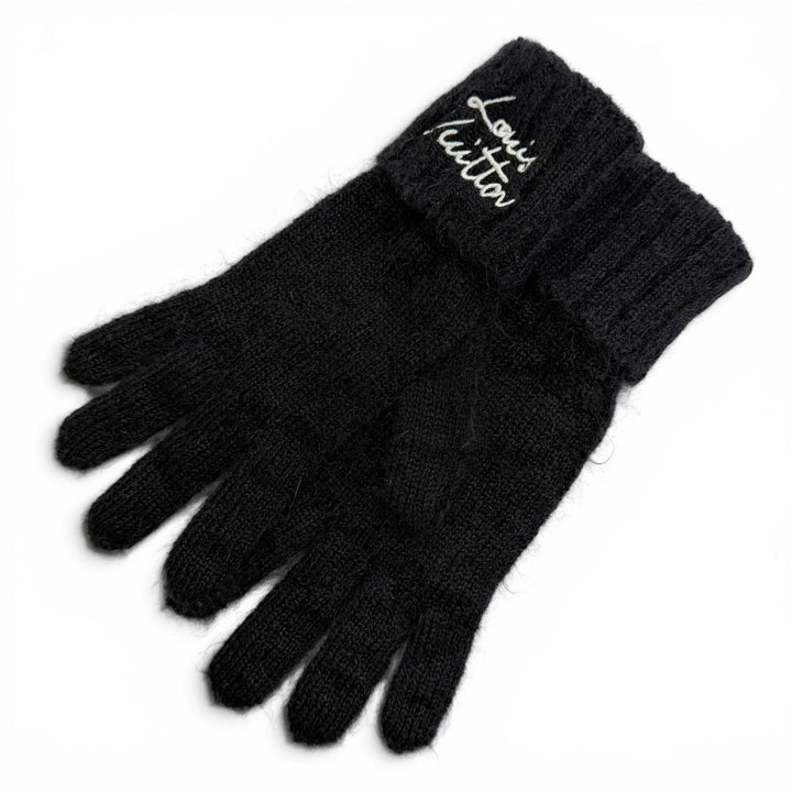 Excellent LOUIS VUITTON Gloves LV Script Logo embroidered knit mohair S M97581