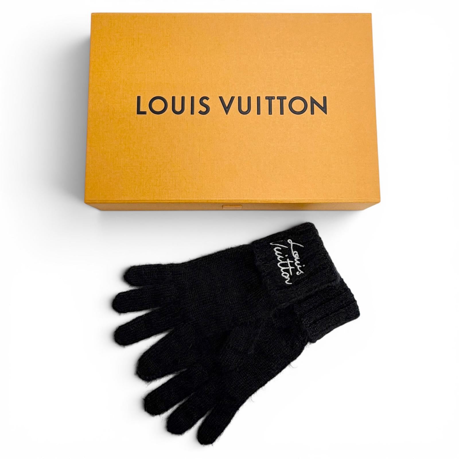 Excellent LOUIS VUITTON Gloves LV Script Logo embroidered knit