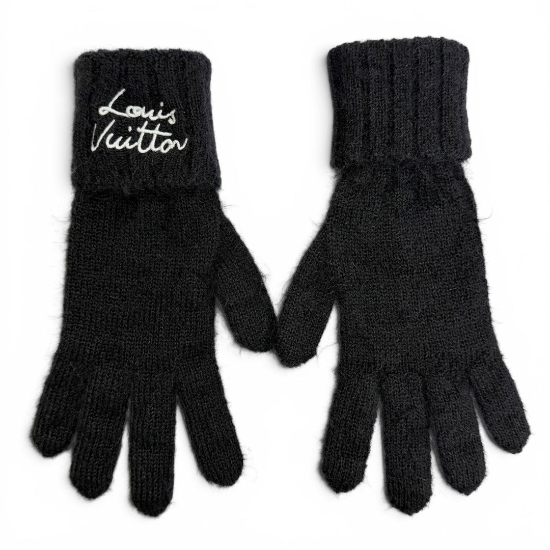 Excellent LOUIS VUITTON Gloves LV Script Logo embroidered knit mohair S M97581
