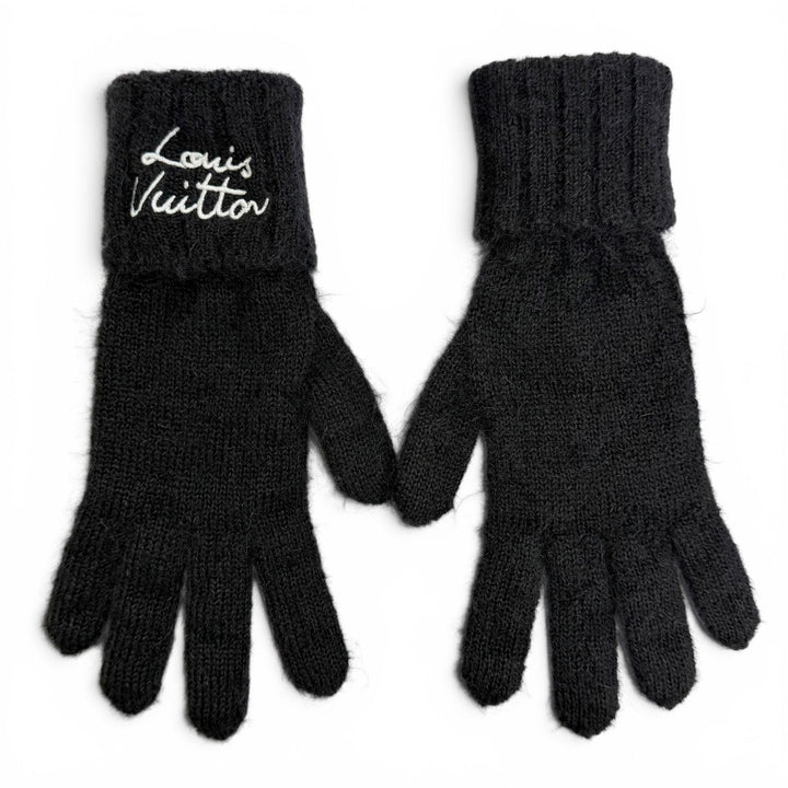 Excellent LOUIS VUITTON Gloves LV Script Logo embroidered knit mohair S M97581