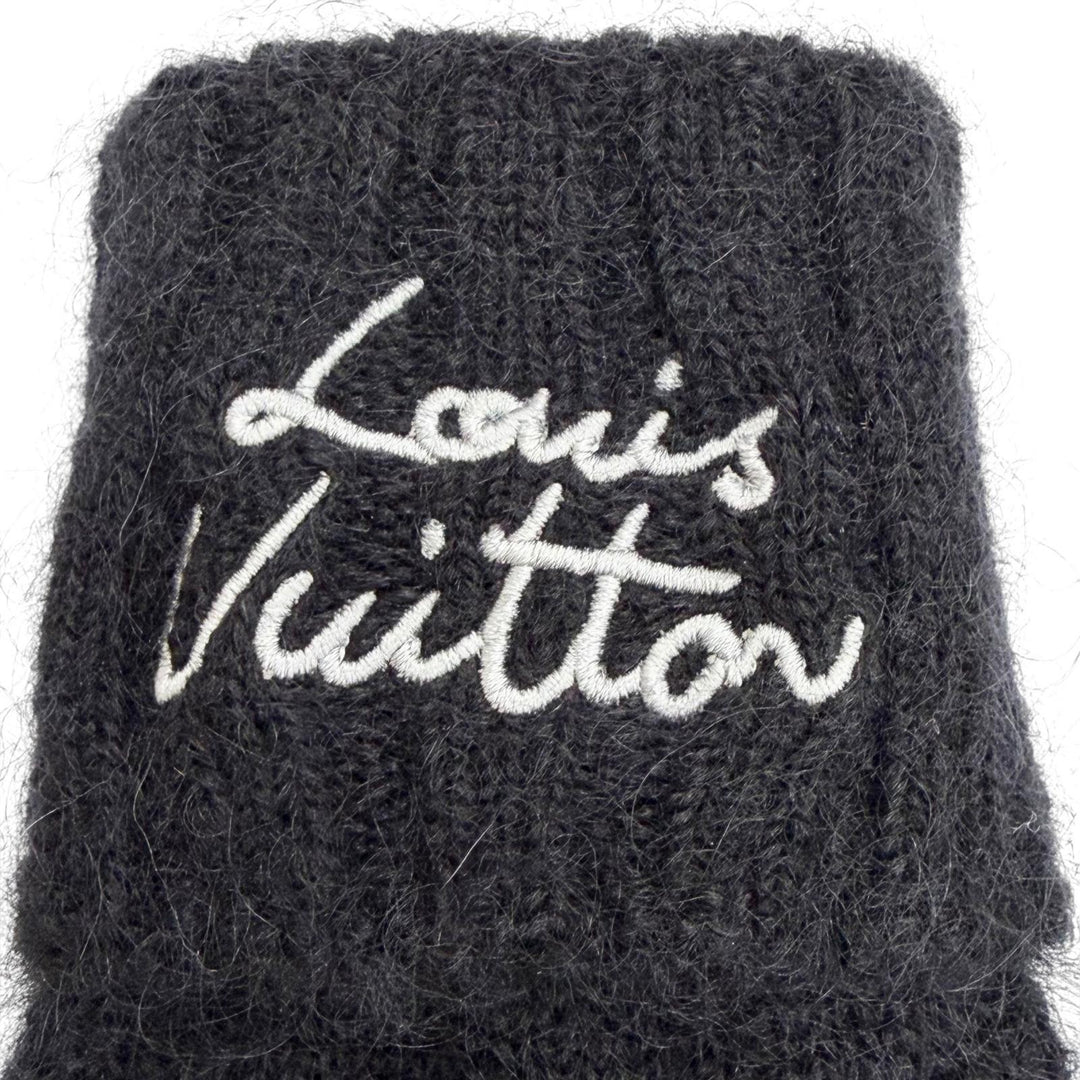 Excellent LOUIS VUITTON Gloves LV Script Logo embroidered knit mohair S M97581