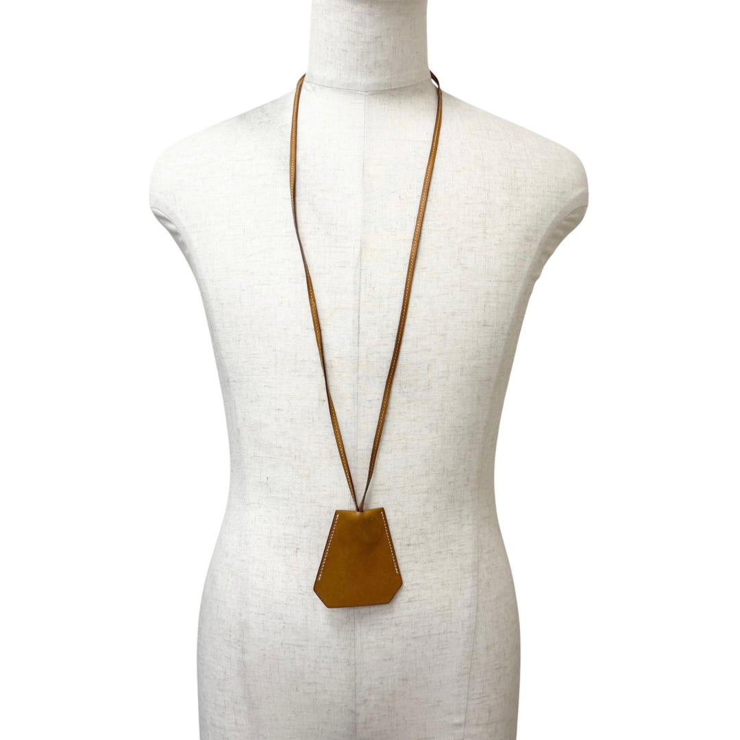Very Good HERMES Necklace Margiela-era Clochette gold Box scarf Leather mens