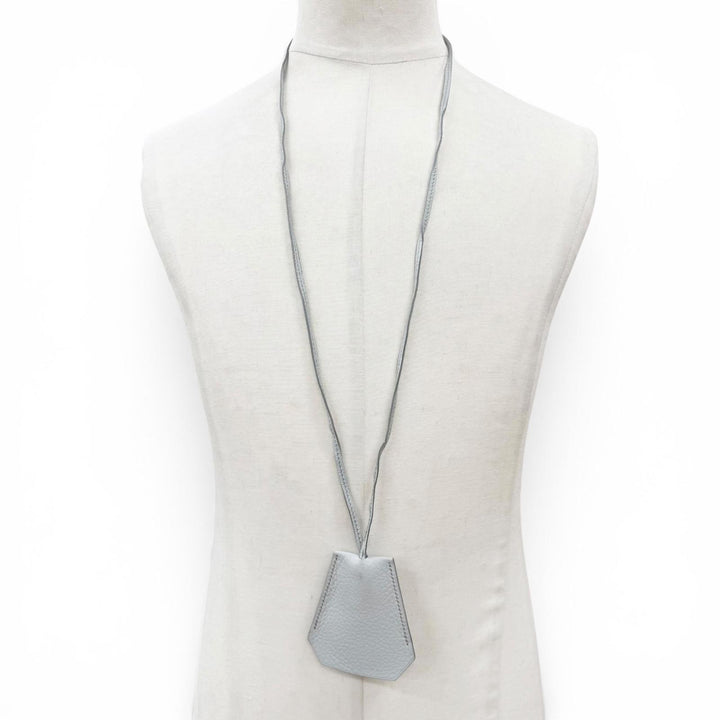 Great HERMES Necklace Margiela-era Clochette Light gray leather mens