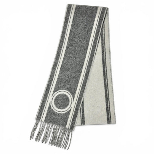 Excellent HERMES Scarf Bande de Repo Two-tone fringe long dress gray cashmere