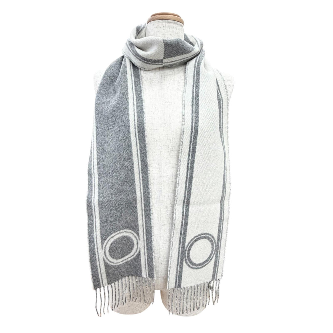 Excellent HERMES Scarf Bande de Repo Two-tone fringe long dress gray cashmere