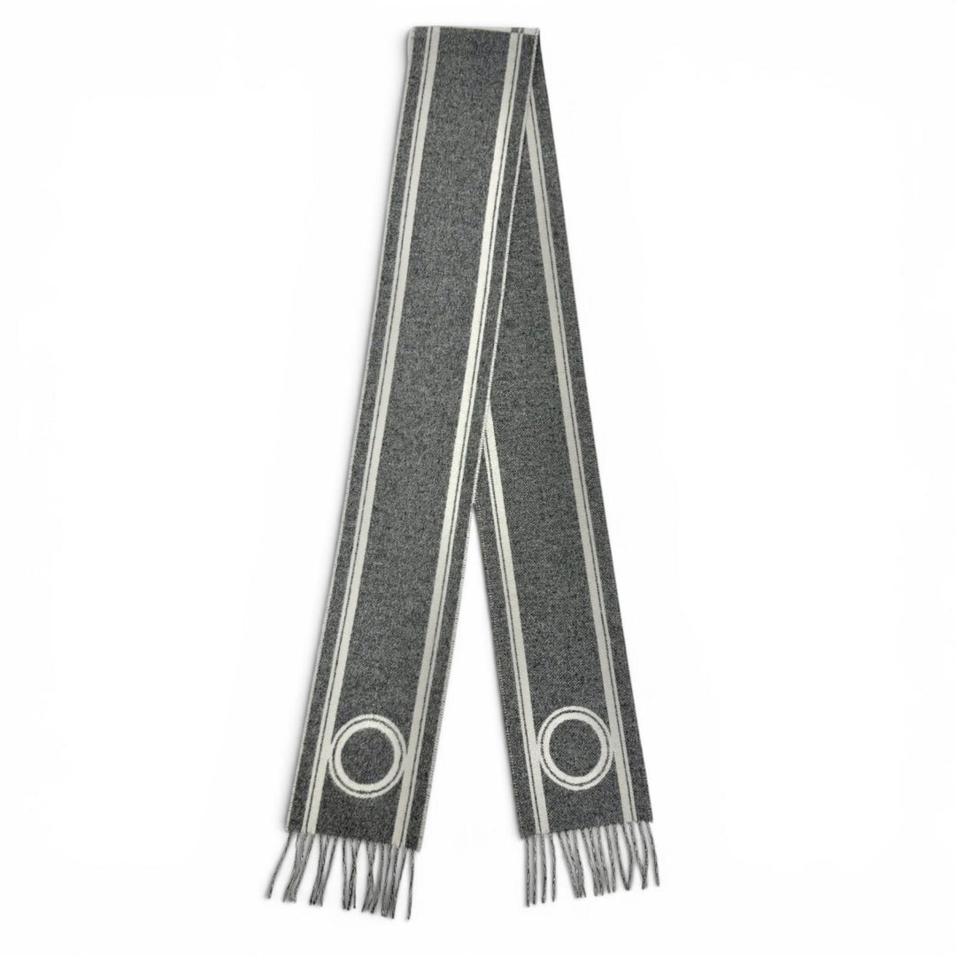 Excellent HERMES Scarf Bande de Repo Two-tone fringe long dress gray cashmere