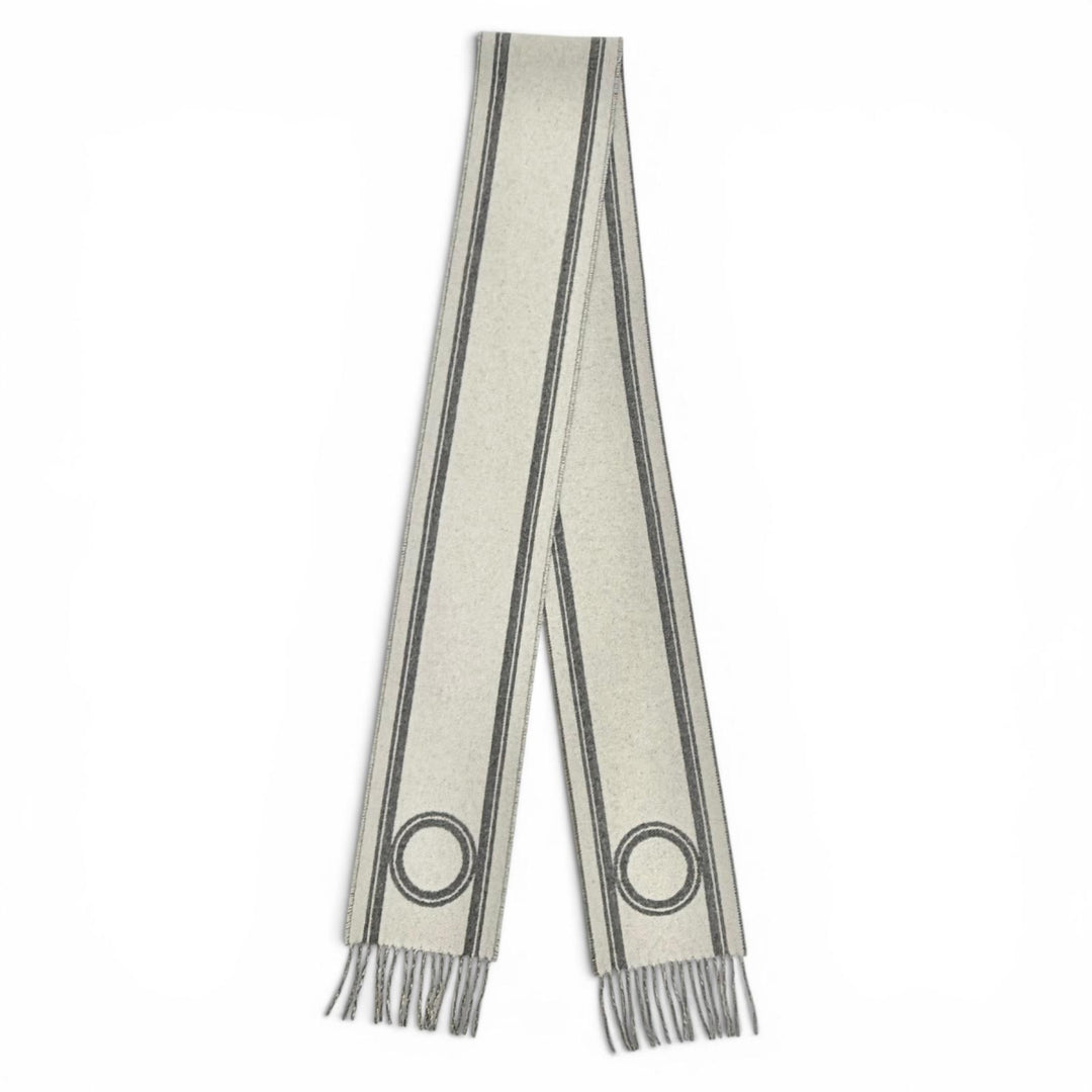 Excellent HERMES Scarf Bande de Repo Two-tone fringe long dress gray cashmere