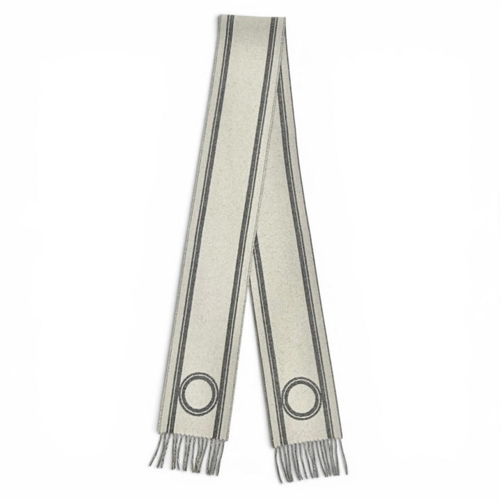 Excellent HERMES Scarf Bande de Repo Two-tone fringe long dress gray cashmere