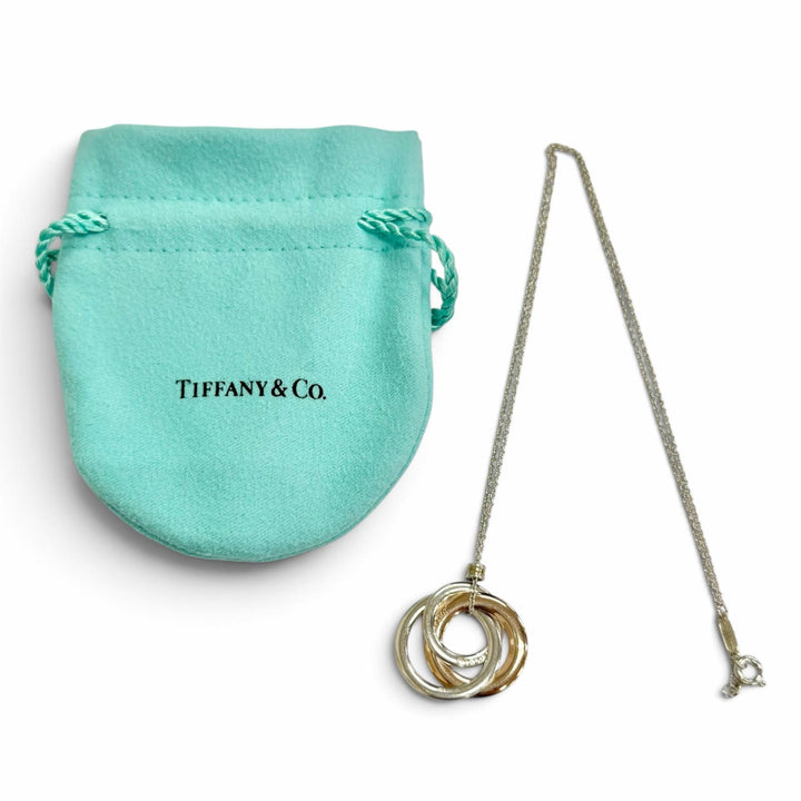 Great TIFFANY&Co. Necklace 1837 Interlocking Circle Pendant Silver Rubedo metal