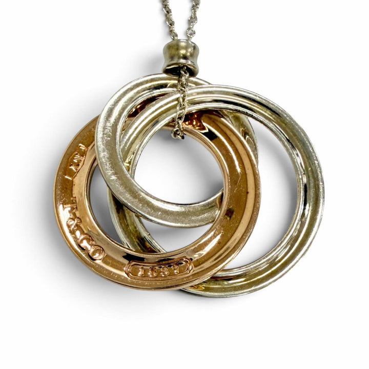 Great TIFFANY&Co. Necklace 1837 Interlocking Circle Pendant Silver Rubedo metal