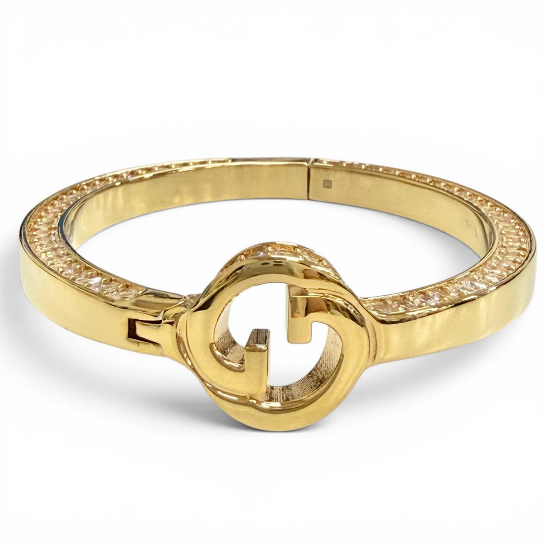 Excellent GUCCI Bangle Interlocking G Rhinestone Blondie Bangle Bracelet gold S