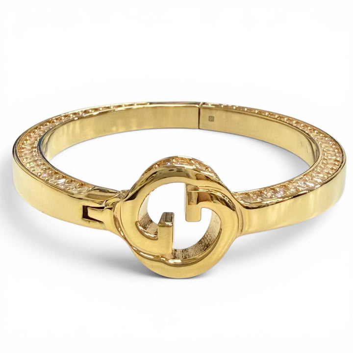 Excellent GUCCI Bangle Interlocking G Rhinestone Blondie Bangle Bracelet gold S
