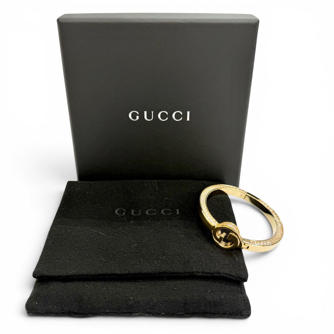 Excellent GUCCI Bangle Interlocking G Rhinestone Blondie Bangle Bracelet gold S