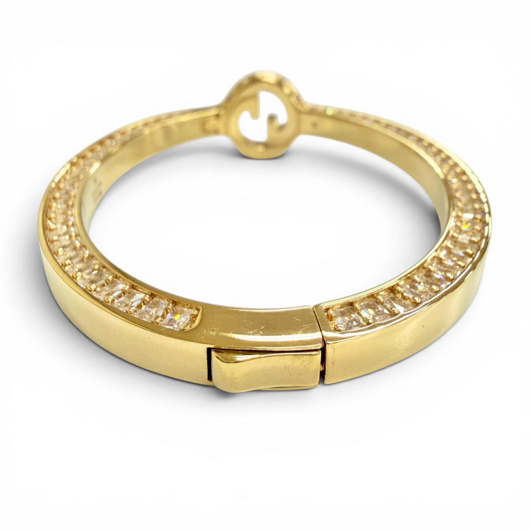 Excellent GUCCI Bangle Interlocking G Rhinestone Blondie Bangle Bracelet gold S