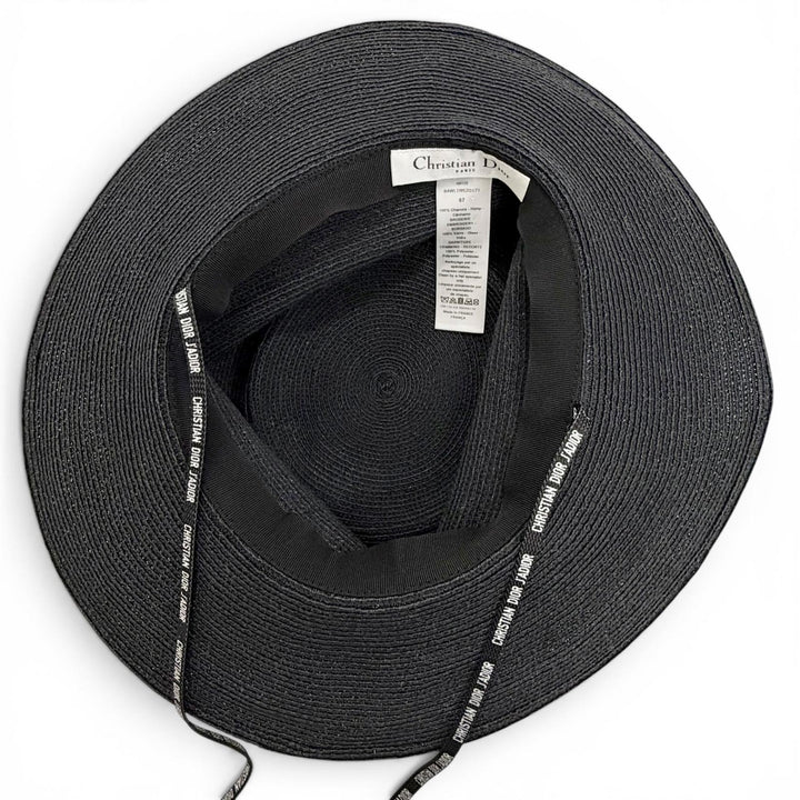 Great Christian Dior JADIOR Beaded Ribbon Straw Hat black Hemp 57 84WLD952G171