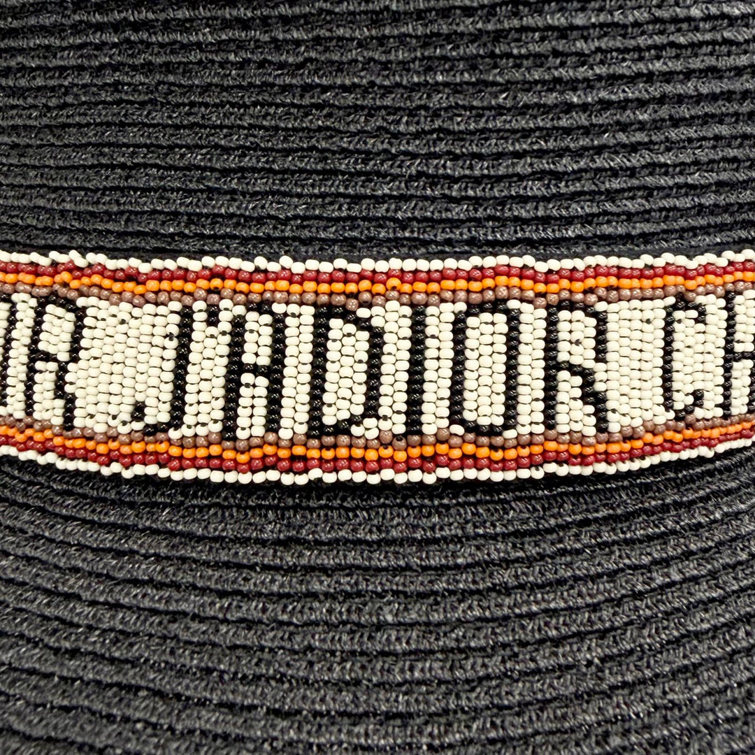 Great Christian Dior JADIOR Beaded Ribbon Straw Hat black Hemp 57 84WLD952G171