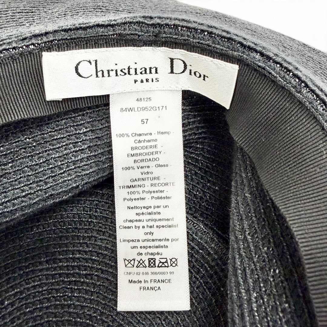 Great Christian Dior JADIOR Beaded Ribbon Straw Hat black Hemp 57 84WLD952G171