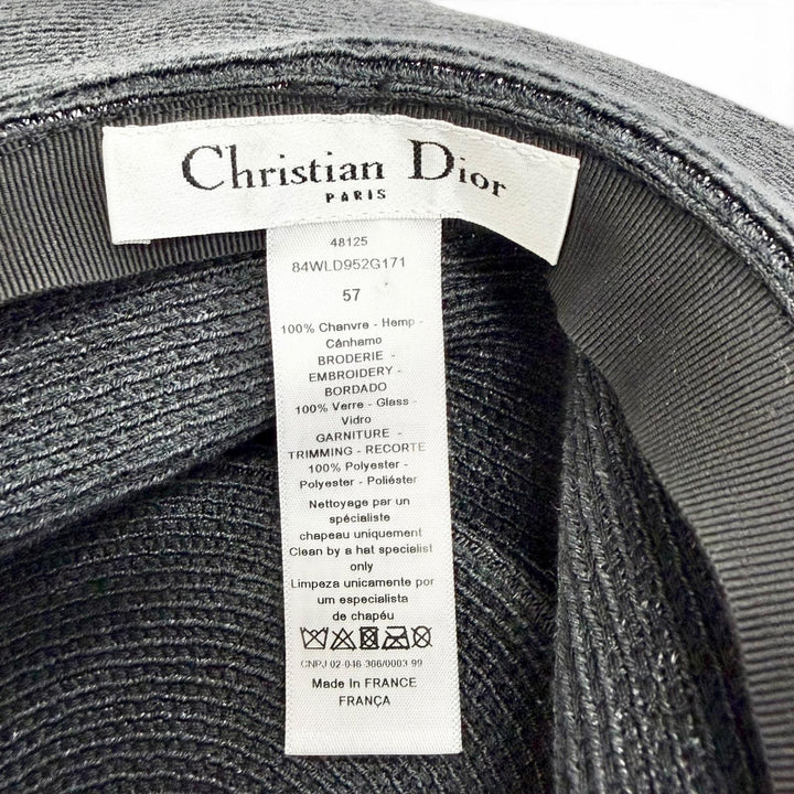 Great Christian Dior JADIOR Beaded Ribbon Straw Hat black Hemp 57 84WLD952G171
