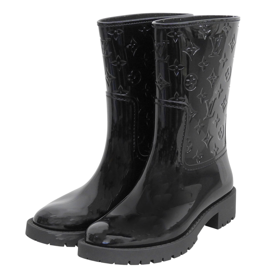 Great LOUIS VUITTON boots Drops line Monogram Rain black rubber Women 36