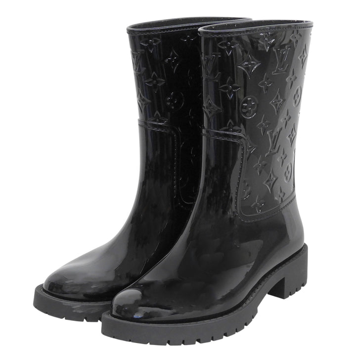 Great LOUIS VUITTON boots Drops line Monogram Rain black rubber Women 36