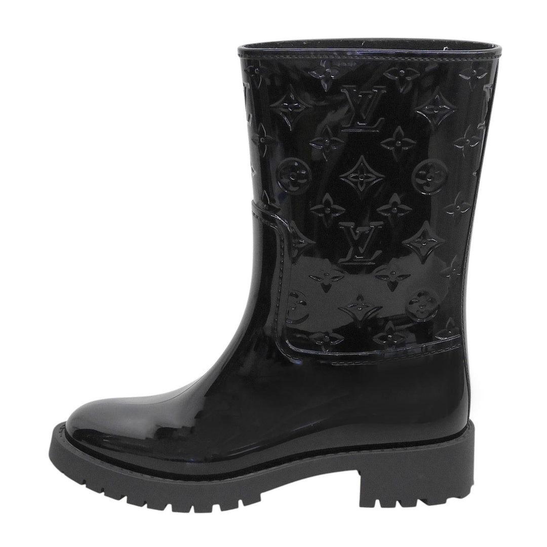 Great LOUIS VUITTON boots Drops line Monogram Rain black rubber Women 36