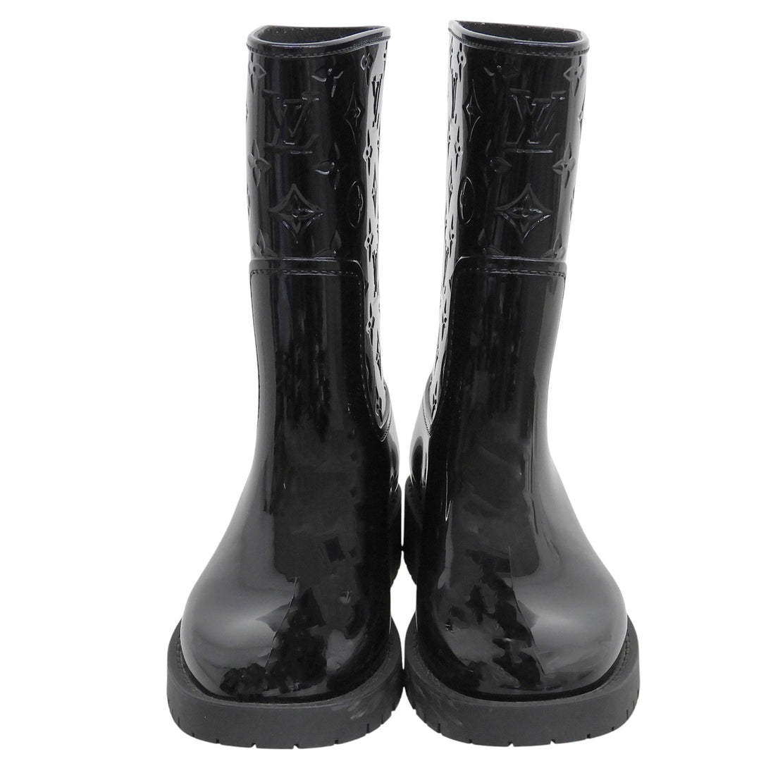 Great LOUIS VUITTON boots Drops line Monogram Rain black rubber Women 36
