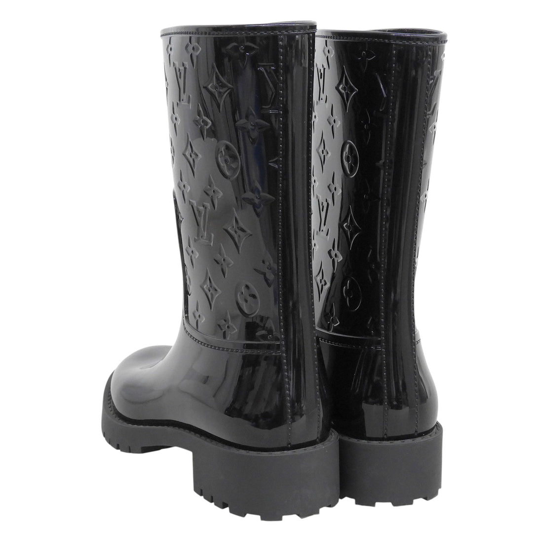 Great LOUIS VUITTON boots Drops line Monogram Rain black rubber Women 36