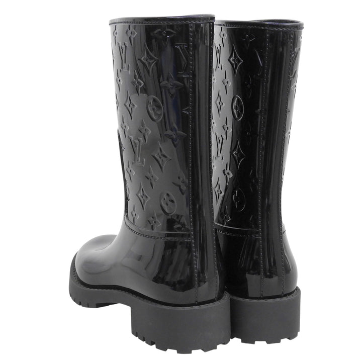Great LOUIS VUITTON boots Drops line Monogram Rain black rubber Women 36