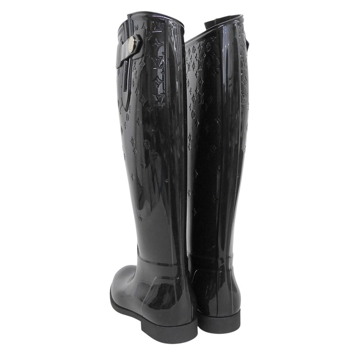 Great LOUIS VUITTON boots Drops line Monogram Flat High black rubber Women 36