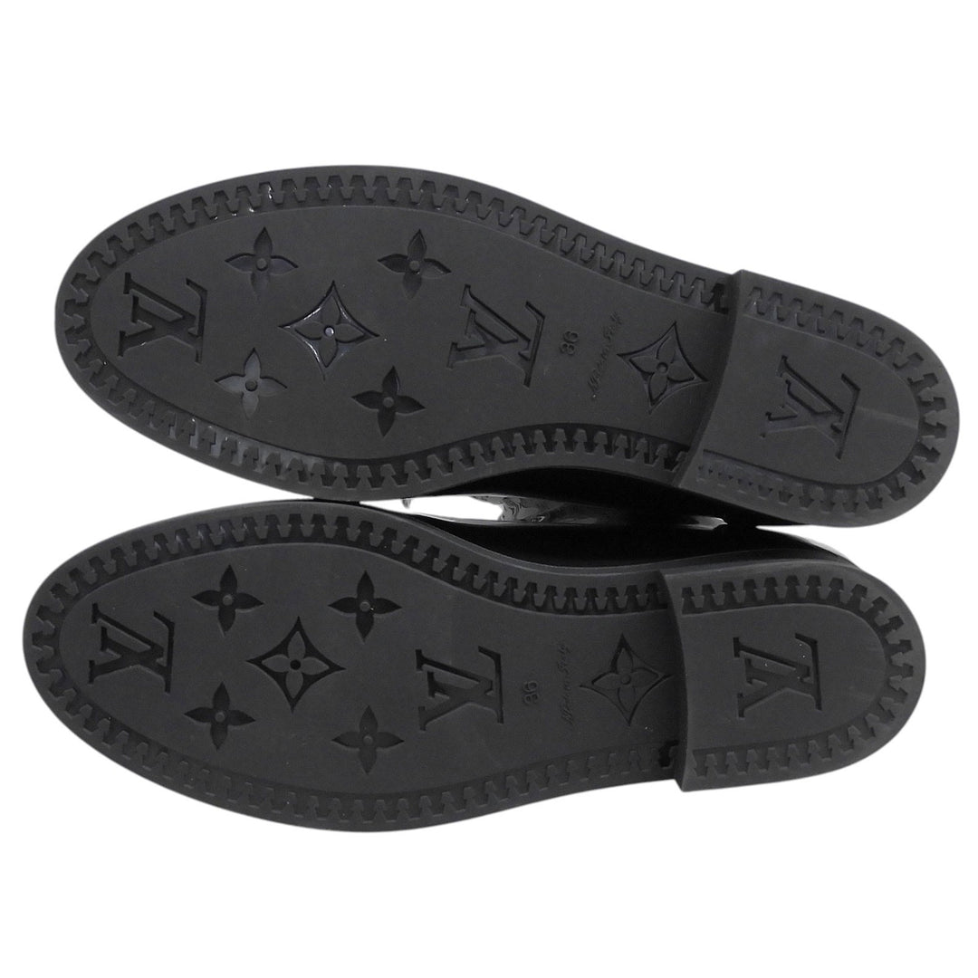 Great LOUIS VUITTON boots Drops line Monogram Flat High black rubber Women 36