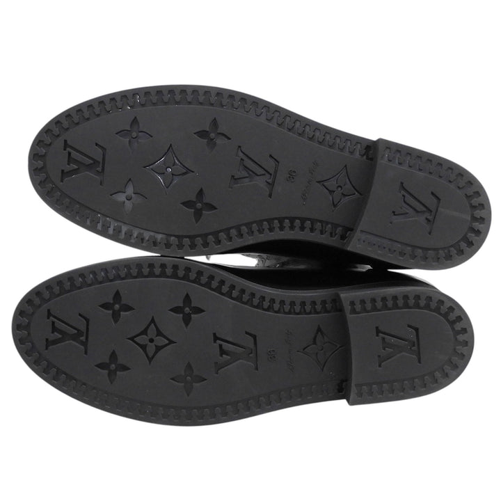 Great LOUIS VUITTON boots Drops line Monogram Flat High black rubber Women 36