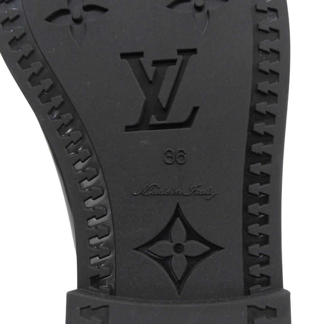 Great LOUIS VUITTON boots Drops line Monogram Flat High black rubber Women 36