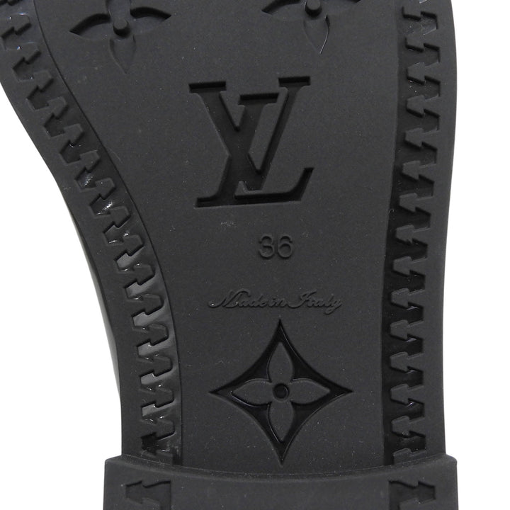 Great LOUIS VUITTON boots Drops line Monogram Flat High black rubber Women 36